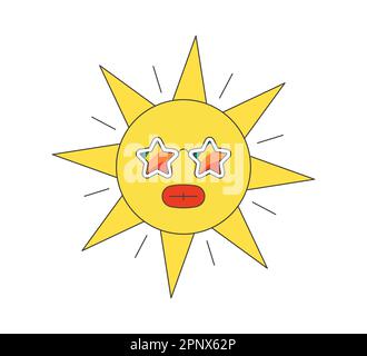 Regenbogenfarbene Sonnenbrille im Retro-Look. Psychedelischer Hippie witziges Solarmaskottchen. Abstrakter Hippy-Smiley-Sticker. Trendige Y2K jahre Pop-Kultur mit einem lächelnden sonnigen Hipster-Symbol. Vektor eps Stock Vektor