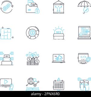 Lineare Symbole für Kundenanalysen festgelegt. Demografie, Psychografie, Verhalten, Einblicke, Einstellungen, Segmentierung, Persona-Linienvektor und Konzeptzeichen Stock Vektor