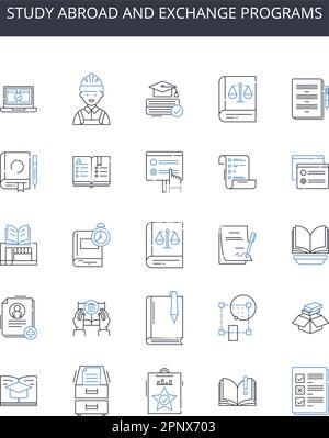 Studieren Sie im Ausland, und tauschen Sie Programme aus. Hausmannskost, globale Küche, Fast Food, gute Küche, klassische Literatur, Moderne Fiktion Stock Vektor