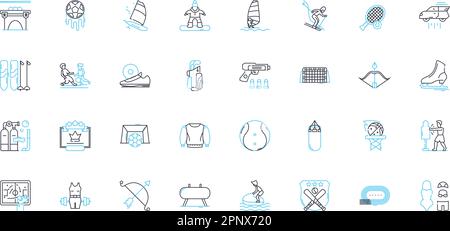 Lineare Symbole für Spiele eingestellt. Strategie, Abenteuer, Fantasie, Wettbewerb, Action, Multiplayer, Puzzle-Line-Vektor und Konzeptschilder. Arcade, Rollenspiele Stock Vektor