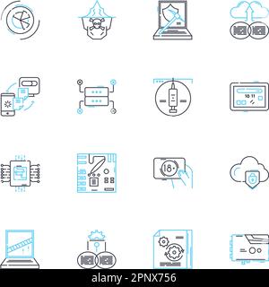 Lineare Symbole für Web Intelligence. Analysen, Data Mining, maschinelles Lernen, Vorhersage, Erkenntnisse, Algorithmen, Visualisierungslinienvektor und Konzept Stock Vektor