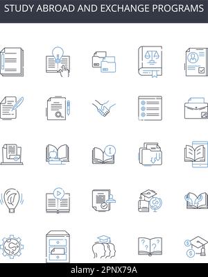Studieren Sie im Ausland, und tauschen Sie Programme aus. Hausmannskost, globale Küche, Fast Food, gute Küche, klassische Literatur, Moderne Fiktion Stock Vektor