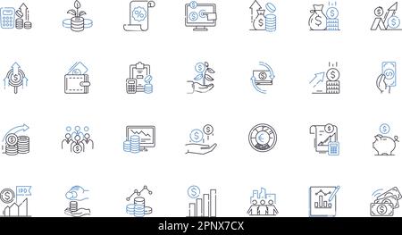 Symbolsammlung für Cash Outlay-Positionen. Aufwand, Investition, Zahlung, Kapital, Abfluss, Ausgaben, Kostenvektor und lineare Darstellung. Auszahlung Stock Vektor