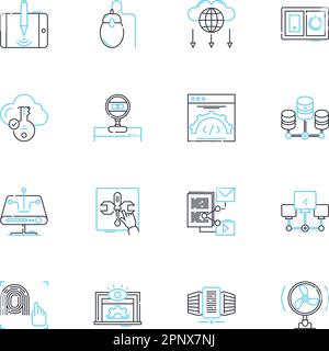 Lineare Symbole für Online-Marketing. SEO, PPC, Inhalte, Analysen, Social Media, E-Mail, Linienvektor und Konzeptschilder von Affiliate. Mobil, Video, Strategieübersicht Stock Vektor