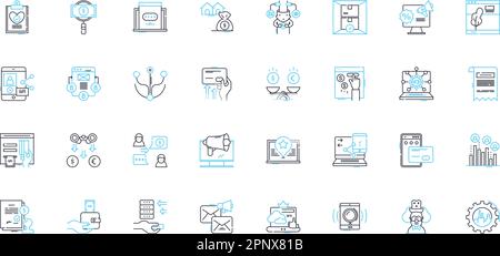 Lineare Symbole im Cyber-Universum gesetzt. Virtualität, Vernetizens, Cyberspace, Interkonnektivität, Technokultur, Kybernetik, Eintauchlinienvektor und Konzept Stock Vektor