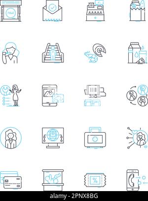 Lineare Symbole für die Datenrecherche. Analyse, Analysen, Big Data, Geschäft, Sammlung, Berechnung, Computerlinienvektor und Konzeptzeichen. Daten Stock Vektor