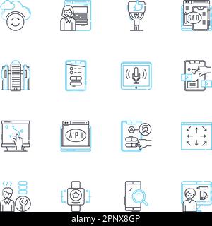 Marktsegmentierung - Lineare Symbole festgelegt. Demografie, Psychografie, Geografie, Lebensstil, Verhalten, Targeting, Clustering Line Vector und Concept Stock Vektor