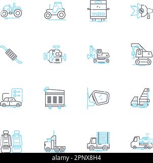 Lineares Symbolset für Technologiesektor. Innovation, Disruption, Automatisierung, Digitalisierung, Cybersicherheit, Künstliche Intelligenz, Cloud-Line-Vektor und Stock Vektor