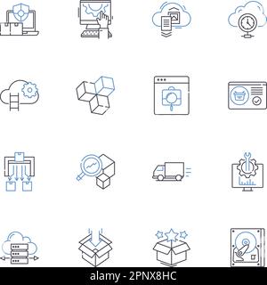 Symbolsammlung für Cachezeilen. Speicher, Arbeitsspeicher, Caching, Datenbank, Temporär, Leistung, Puffervektor und lineare Darstellung. Schnell, Zugriff, Abruf Stock Vektor