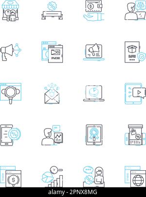 Lineare Symbole für E-Mail-Werbung festgelegt. Newsletter, Kampagne, Outreach, Blast, Werbung, Angebot, Werbelinie, Vektor und Konzeptschilder. Deal,Discount Stock Vektor