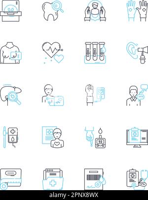 Agritech – Satz linearer Symbole. Präzision, Nachhaltig, Innovation, Ertrag, Bewässerung, Beschilderung von Erntegut, Düngerlinien und Konzepten. Biotechnologie, Boden Stock Vektor