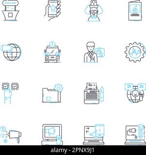 Lineare Symbole für Marketingtaktiken. Branding, Werbung, Werbeaktionen, Vertrieb, Targeting, Linienvektor für Strategie, soziale Medien und Konzeptzeichen. Inhalt Stock Vektor
