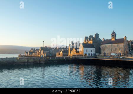 Lerwick Shetland, schottische Hauptstadt bei einem sonnigen Sonnenaufgang. Stockfoto