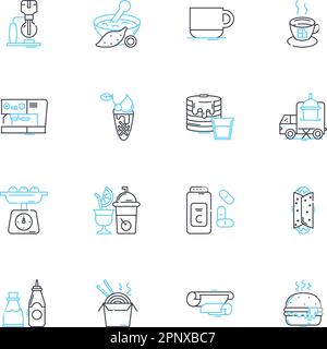 Lineare Symbole für die Lebensmitteltechnik. Ernährung, Sensorik, Verarbeitung, Konservierung, Gärung, Verpackung, Qualitätslinienvektor und Konzeptschilder Stock Vektor