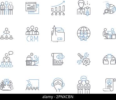 Kollektion der Liniensymbole des Institutionsteams. Kohäsion, Zusammenarbeit, Einheit, Synergie, Assoziation, Konsistenz, Bindungsvektor und lineare Darstellung Stock Vektor