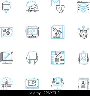 Lineare Symbole für künstliche Intelligenz eingestellt. Robotik, Automatisierung, Maschinelles Lernen, Algorithmen, Nerven, Expertensysteme, kognitive Computertechnik Stock Vektor