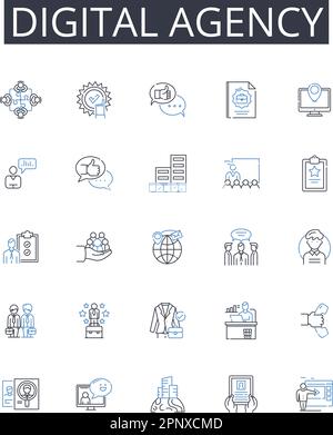 Symbolsammlung für die digitale Agentur. Creative Studio, Marketingfirma, Technologieunternehmen, Designagentur, Social Media, Branding-Experte, Werbung Stock Vektor