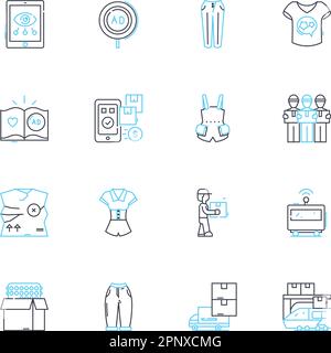 Lineare Symbolgruppe für Verteilungssysteme. Logistik, Lagerhaltung, Transport, Fulfillment, Lieferkette, Lager, Dispatch-Positionsvektor und Konzept Stock Vektor