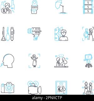 Lineare Symbole für Verkaufsfotos eingestellt. Handel, Grafik, Werbung, Werbung, Katalog, Marketing, auffällige Linienvektoren und Konzeptschilder Stock Vektor