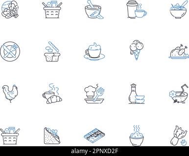 Icons-Kollektion für gesunde Lebensmittel. Biologisch, Nahrhaft, Gesund, Frisch, Lokal, Ausgewogene, nachhaltige Vektordarstellung und lineare Darstellung. Sauber, Farm-to Stock Vektor