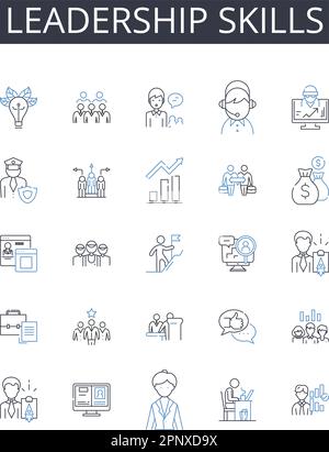 Leadership Skills Line Icons Kollektion Kommunikationsfähigkeiten, Teamwork, Problemlösungsfähigkeiten, Zeitmanagement, kritisches Denken Stock Vektor