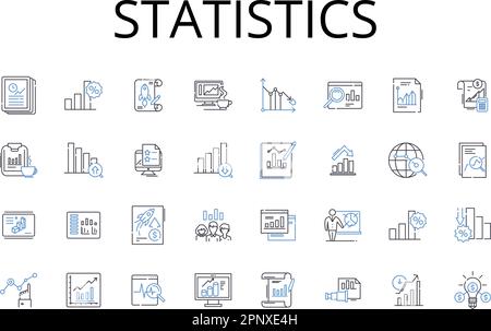 Sammlung von Symbolen für Statistikzeilen. Wahrscheinlichkeitstheorie, Numerische Daten, Quantitative Analyse, Kennzahlensystem, Finanzanalyse, Datenwissenschaft Stock Vektor