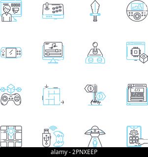 Satz linearer Symbole für Informationsstraßen. Internet, Web, Cyberspace, Nerk, Konnektivität, Digitalisierung, Informationslinienvektor und Konzeptzeichen. Online Stock Vektor