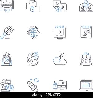 Symbolsammlung für Werkzeugmaschinen. Drehmaschine, Bohrer, Fräsen, Bohren, Schleifen, Drehung, Schnittvektor und lineare Darstellung. Formen, Gewindeschneiden, Reiben Stock Vektor