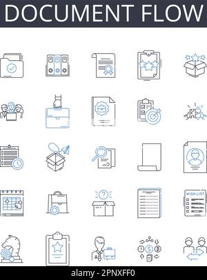Symbolsammlung für den Dokumentfluss. Workflow-Management, Informationsfluss, Geschäftsprozess, Aufgabensequenz, Prozessflussdiagramm, Daten-Pipeline Stock Vektor