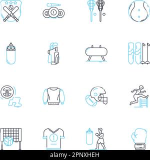 Lineare Symbole für Spiele eingestellt. Strategie, Abenteuer, Fantasie, Wettbewerb, Action, Multiplayer, Puzzle-Line-Vektor und Konzeptschilder. Arcade, Rollenspiele Stock Vektor