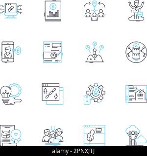 Lineare Symbole für Markenberater. Strategie, Branding, Positionierung, Differenzierung, Identität, Messaging, Research Line Vector und Concept Signs Stock Vektor