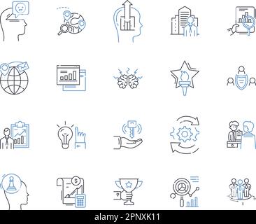 Sammlung von Liniensymbolen für Produktivitätskennzahlen. Effizienz, Effektivität, Leistung, Ergebnisse, Output, Verbesserung, Optimierungsvektor und linear Stock Vektor