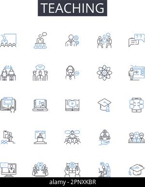 Symbolsammlung für Lehrlinien. Anweisen, Schulen, Tutoring, Coaching, Mentoring, Führung, Trainingsvektor und lineare Darstellung. Schulbildung Stock Vektor