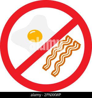 Spiegeleier mit Speckstreifen in trendiger Farbkombination unter dem Verbot. Schnelles Frühstück. Isolieren. Aufkleber. Symbol. Lifestyle. Design für Zeiger, Poster, Banner oder Broschüre, Menüleiste, Restaurant. EPS Stock Vektor
