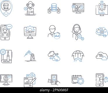 Informationstechnologie Liniensymbole Sammlung. Digitalisierung, Automatisierung, Cloud, Cybersicherheit, Analysen, Virtualisierung, Nerking Vector und linear Stock Vektor