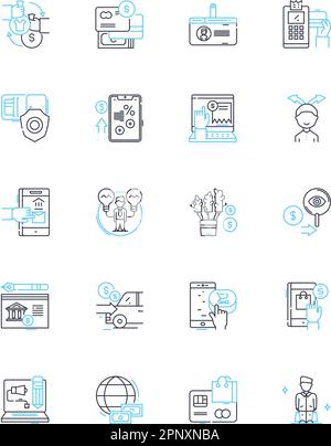 Lineare Symbole für Cyber-Zahlungen festgelegt. Bitcoin, Cryptocurrency, E-Commerce, Online-Banking, PayPal, Digitale Brieftasche, Blockchain-Linienvektor und Konzeptschilder Stock Vektor