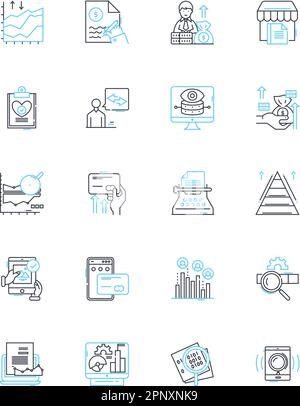 Lineares Symbolset für Empfehlungsmarketing. Befürwortung, Botschafter, Empfehlungen, Belohnungen, Influencer, Loyalität, Linienvektor und Konzeptzeichen teilen Stock Vektor