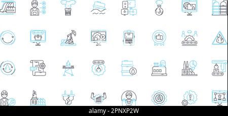 Digitale werkseitige lineare Symbole eingestellt. Automatisierung, Innovation, Robotik, Agile, Effizienz, Prozesse, Optimierungslinienvektor und Konzeptzeichen Stock Vektor