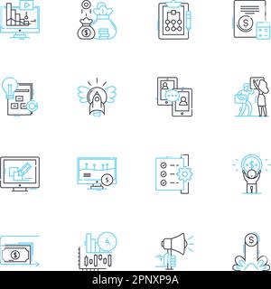 Lineare Symbole für Unternehmenseinheit festgelegt. Business, Organization, Company, Enterprise, Corporation, Schilder für Industrie, Partnerschaftslinien und Konzepte Stock Vektor