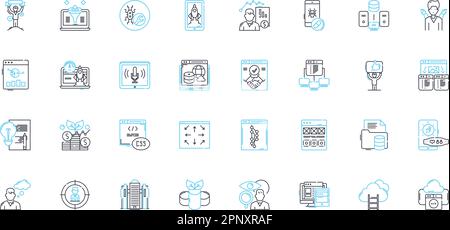 Lineare Symbole für digitale Werbung. Marketing, Social Media, Online, Kampagnen, SEO, PPC, Vektor der Werbelinie und Konzeptzeichen. Analysen, Anzeigen Stock Vektor