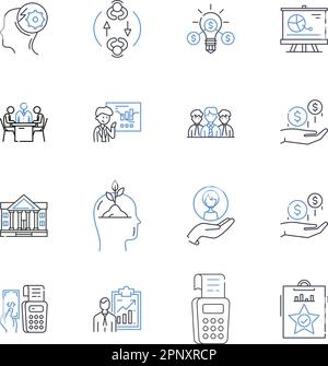 Collection mit Positionssymbolen für Vertriebsprognosen. Prognosen, Analysen, Schätzungen, Analysen, Ergebnisse, Zielscheiben, Antizipationsvektor und lineare Darstellung Stock Vektor