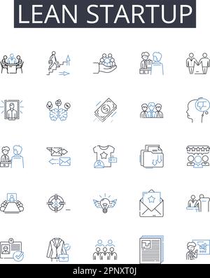 Symbolsammlung für Lean Startup Line. Agile Entwicklung, Scrum-Methodik, Minimum Viable Product, Kundenerkennung, schnelle Iteration, Wachstumshacking Stock Vektor