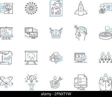 Sammlung mit Symbolen für Gliederungslinien. Struktur, Zusammenfassung, Blueprint, Gerüst, Entwurf, Diagramm, Framework-Vektor und lineare Darstellung. Skizze,Plan,Zuordnung Stock Vektor