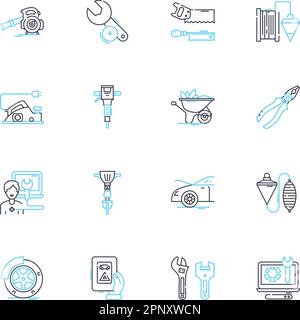 Beibehaltung linearer Symbole festgelegt. Erhaltung, Wiederherstellung, Schutz, Nachhaltigkeit, Erbe, Landschaften, Landschaften, Linienvektoren und Konzeptschilder Stock Vektor