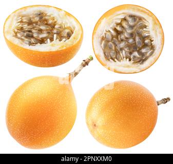 Sammlung von Passionsfrüchten. Granadilla oder Grenadia isoliert auf weißem Hintergrund mit Beschneidungspfad Stockfoto