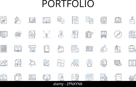 Symbolsammlung für Portfolio-Positionen. Finanzen, Kredite, Kredite, Investitionen, Vermögen, Einsparungen, Zinsvektor und lineare Darstellung. Hypotheken, Autokredite Stock Vektor