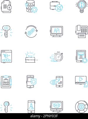 Lineare Symbole für den Bildungsbereich festgelegt. Lernen, Wissen, Schule, Alphabetisierung, Akademie, Curriculum, pädagogischer Linienvektor und Konzeptzeichen. Anweisung Stock Vektor