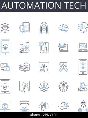 Symbolsammlung für die Automationstechnik. Digitale Tools, Virtual Reality, Robotikindustrie, maschinelles Lernen, KI-Software, Unternehmenseffizienz, intelligent Stock Vektor