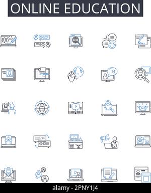 Symbolsammlung für Online-Bildungslinien. Digitales Lernen, E-Learning, Fernunterricht, Fernunterricht, virtuelle Schule, Webbasierte Schulung Stock Vektor