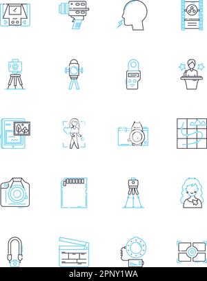 Lineare Symbole für Marketingfotografie gesetzt. Marketing, Fotografie, Branding, Werbung, Werbeaktion, Verkehrszeichen, Vektor- und Konzeptzeichen der Produktlinie Stock Vektor